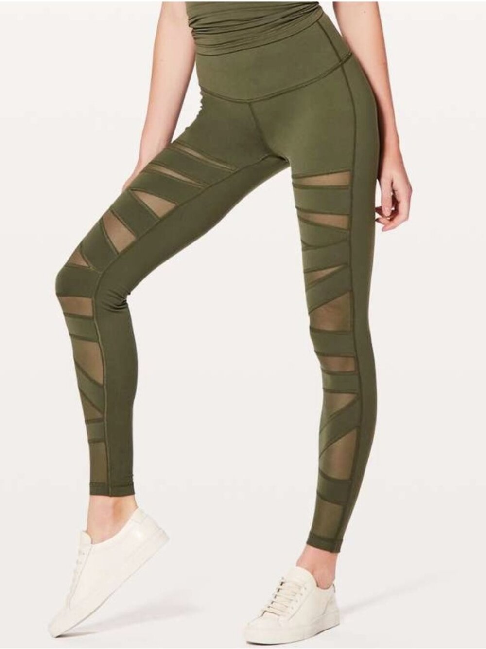 Lululemon Wunder Under Pant Hi-Rise Tech Mesh Sage 7/8 High-Waist Sheer Cut-Outs